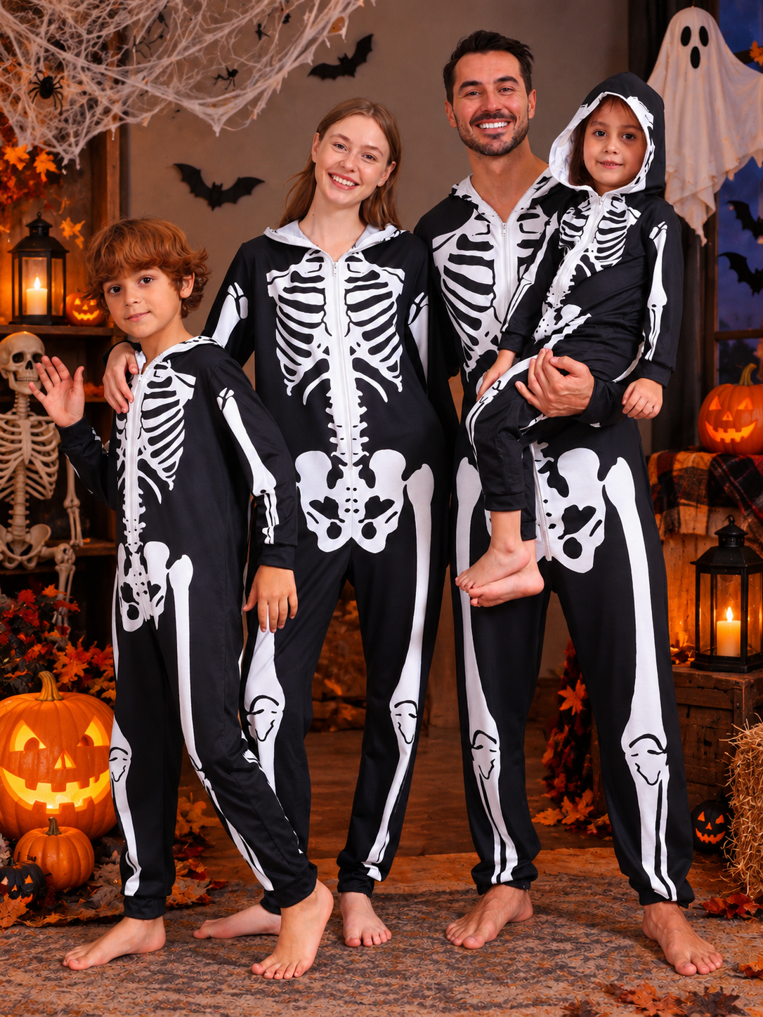Black Skeleton Family Matching Halloween Pajamas