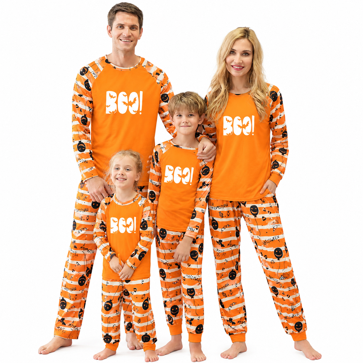 Orange Pumkins Pajamas Family Matching Halloween Pajamas