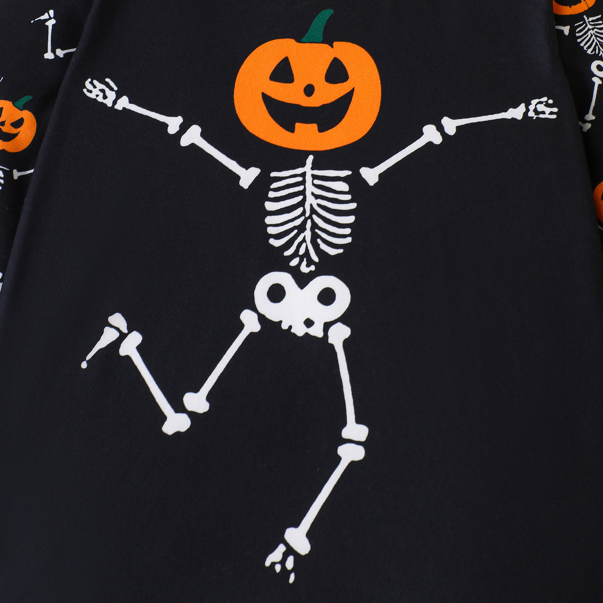 Skull & Pumpkin Print Long Sleeve Top & Pants Set