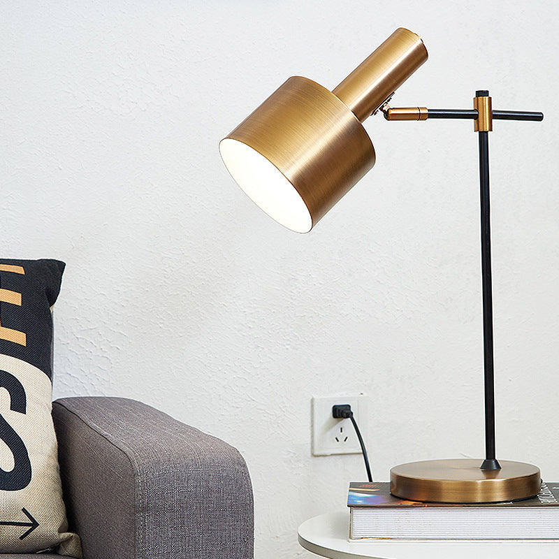 Retro Copper Brushed LED Table Lamp – Adjustable Angle Reading Light for Bedroom & Office