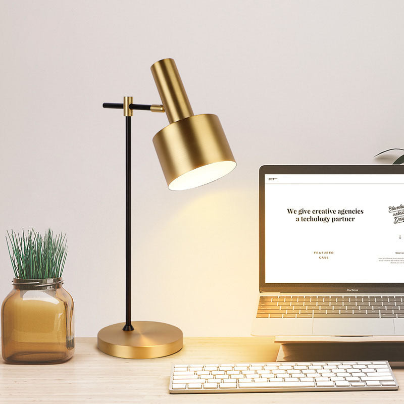 Retro Copper Brushed LED Table Lamp – Adjustable Angle Reading Light for Bedroom & Office