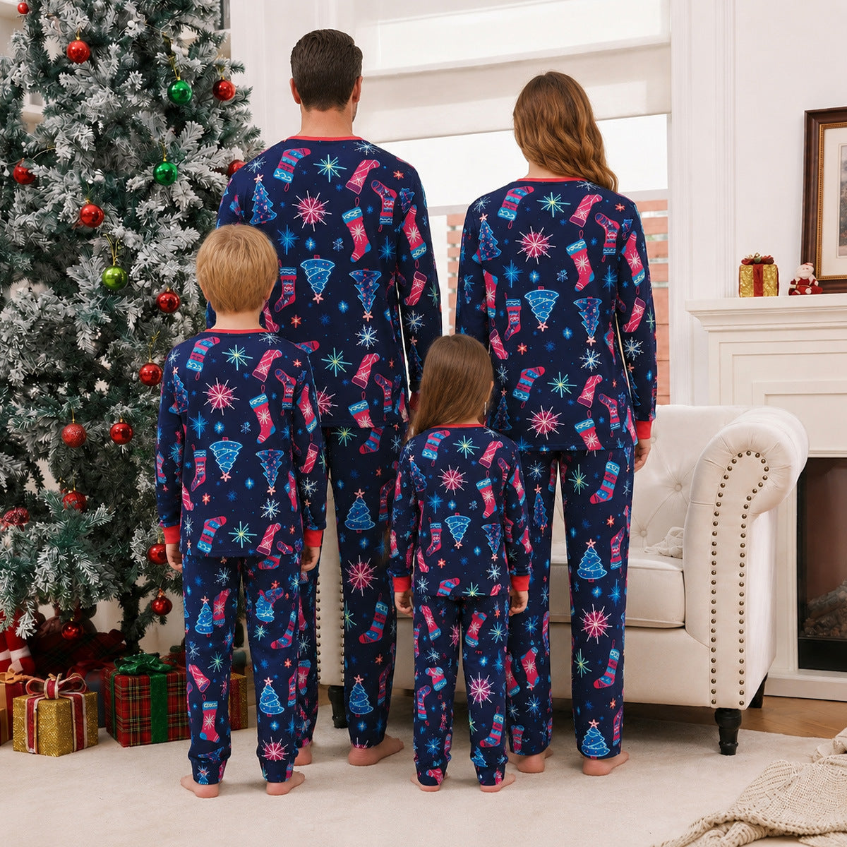 Colorful Christmas Tree & Reindeer Matching Pajamas for Adults, Kids & Pets