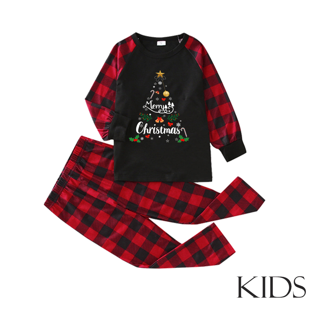 Red Plaid Christmas Tree Family Matching Christmas Pajamas for Adults, Kids & Pets
