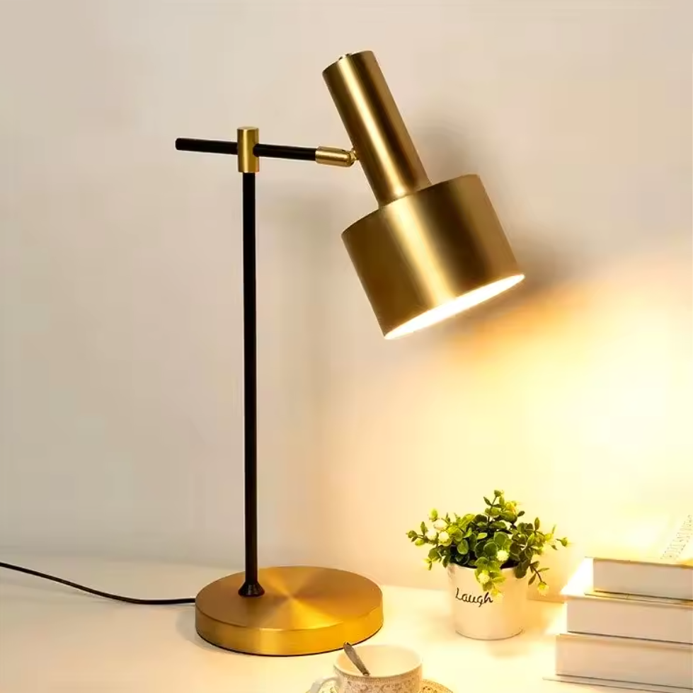 Retro Copper Brushed LED Table Lamp – Adjustable Angle Reading Light for Bedroom & Office