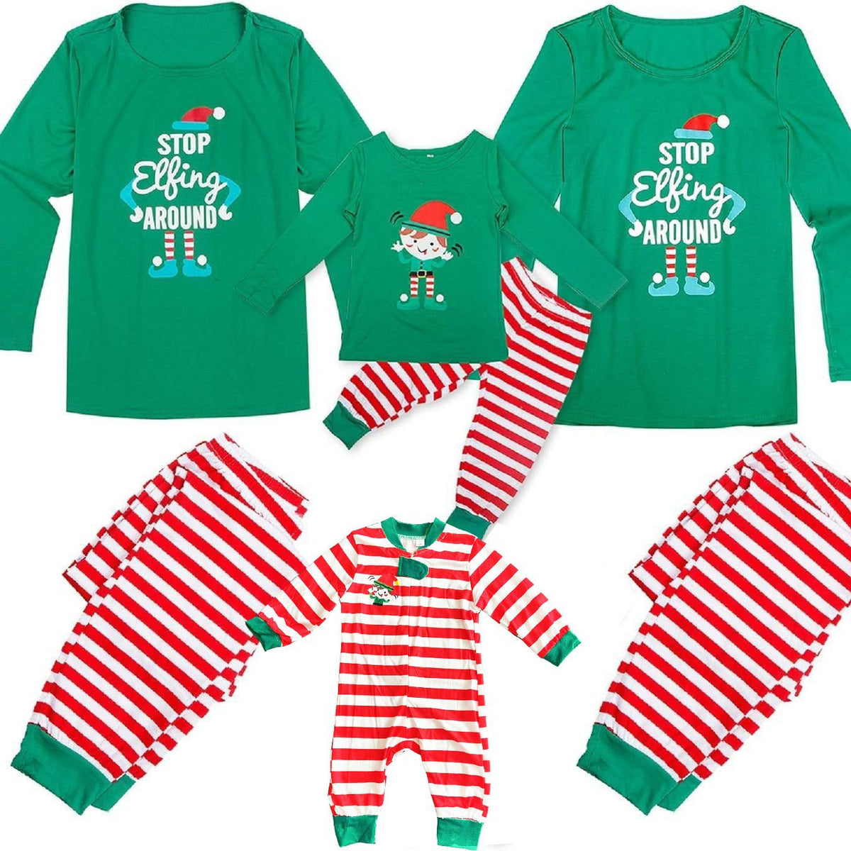 STOPElfingAROUND Prints Family Matching Christmas Pajamas for Adults, Kids & Pets