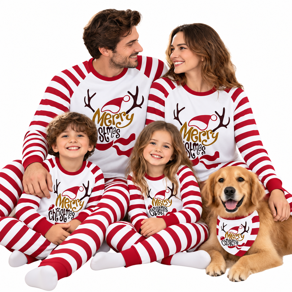 Christmas Reindeer Stripes Print Family Matching Christmas Pajamas