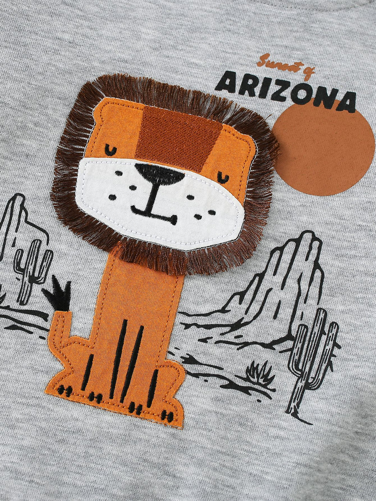 Cartoon Lion Print Hooded Sweatshirt