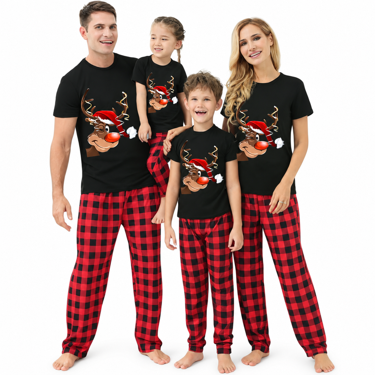 Christmas Reindeer Plaid Family Matching Christmas Pajamas for Adults, Kids & Pets