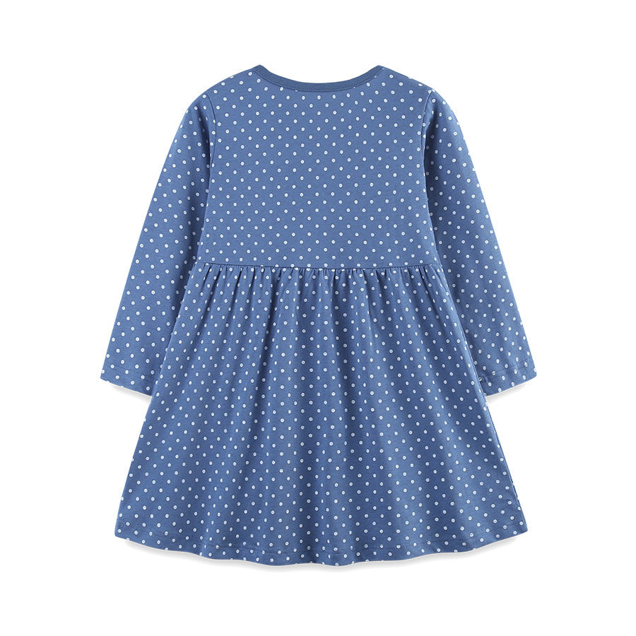 Girls' Animal Embroidered Spotted Long Sleeve Dress