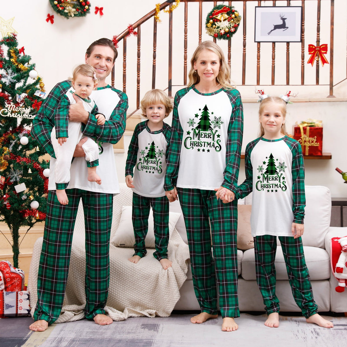 Classic Plaid Christmas Tree Matching Christmas Pajamas