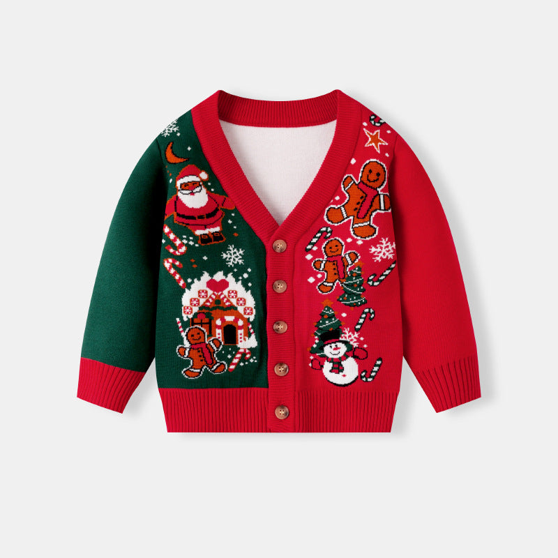 Boys & Girls' Christmas Gingerman Snowman Knit Cardigan