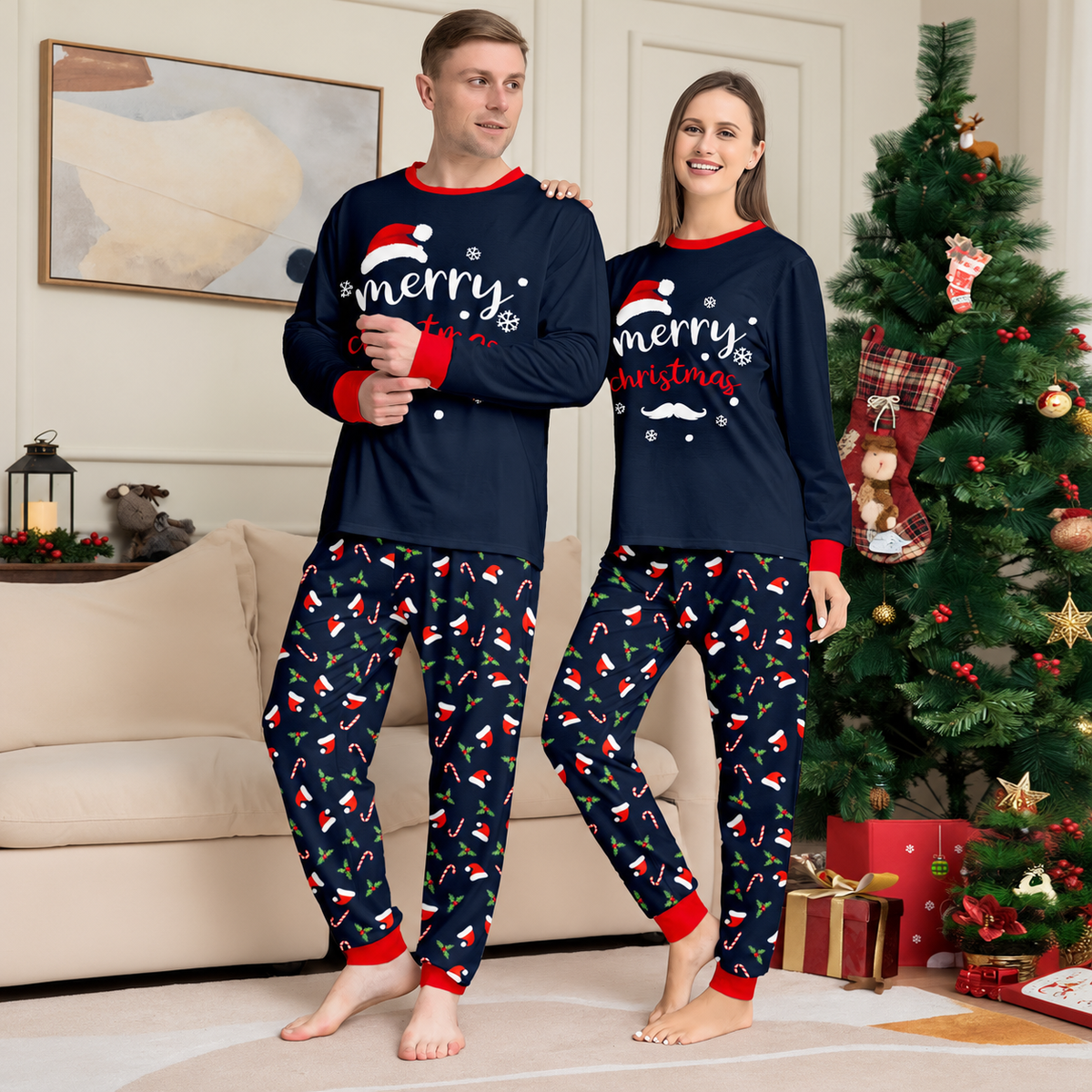 Santa Hat & Candy Cane Family Matching Christmas Pajamas