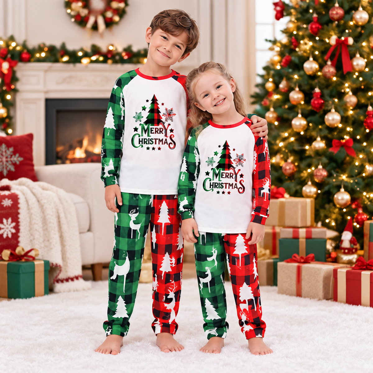 Red And Green Christmas Tree Family Matching Christmas Pajamas