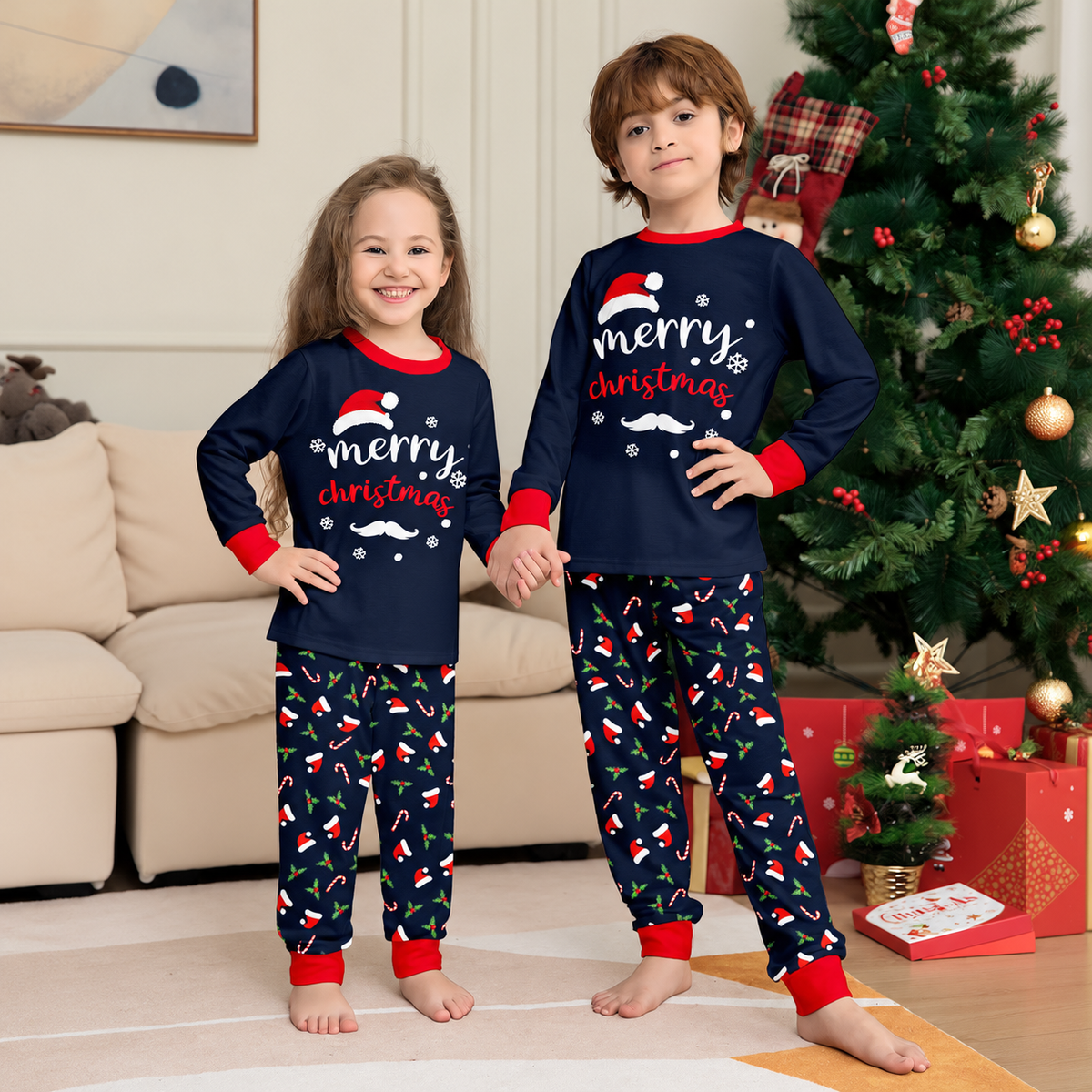 Santa Hat & Candy Cane Family Matching Christmas Pajamas
