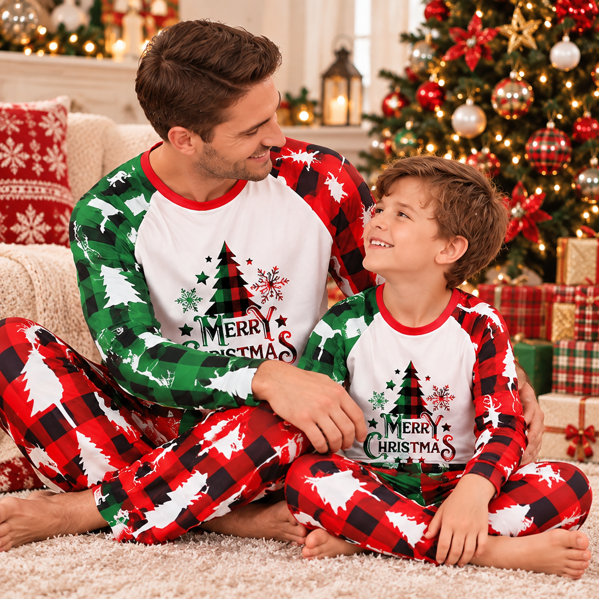 Red And Green Christmas Tree Family Matching Christmas Pajamas