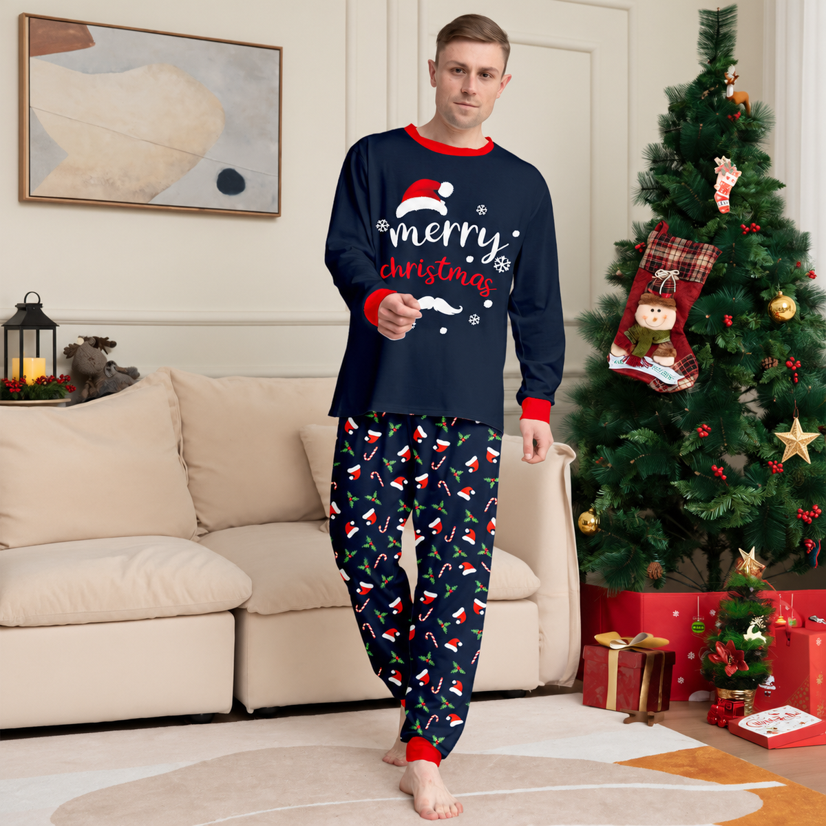 Santa Hat & Candy Cane Family Matching Christmas Pajamas