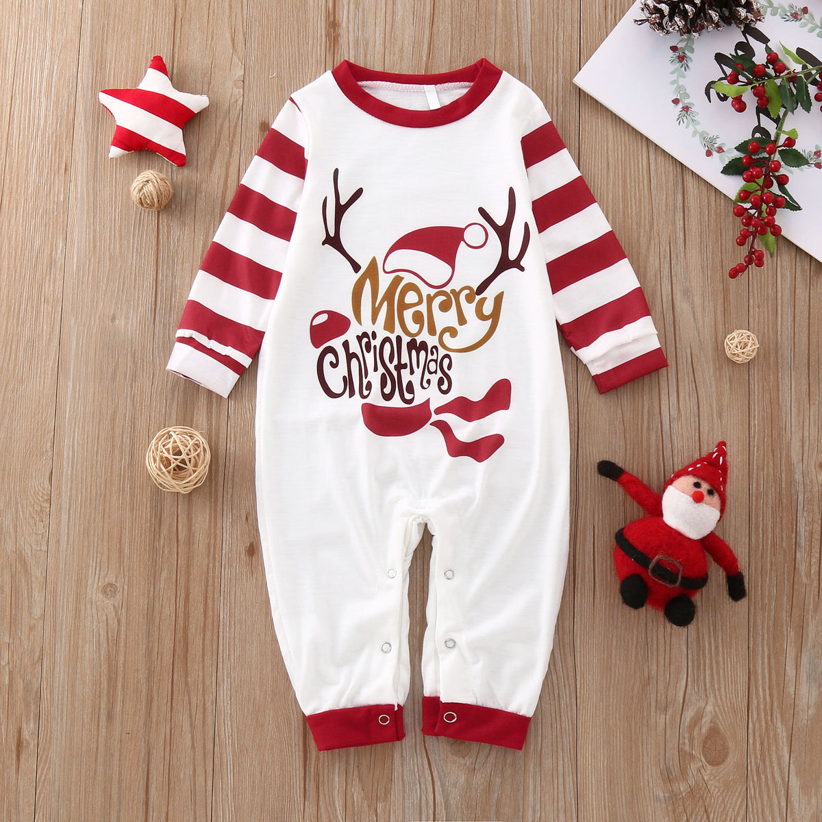 Christmas Reindeer Stripes Print Family Matching Christmas Pajamas