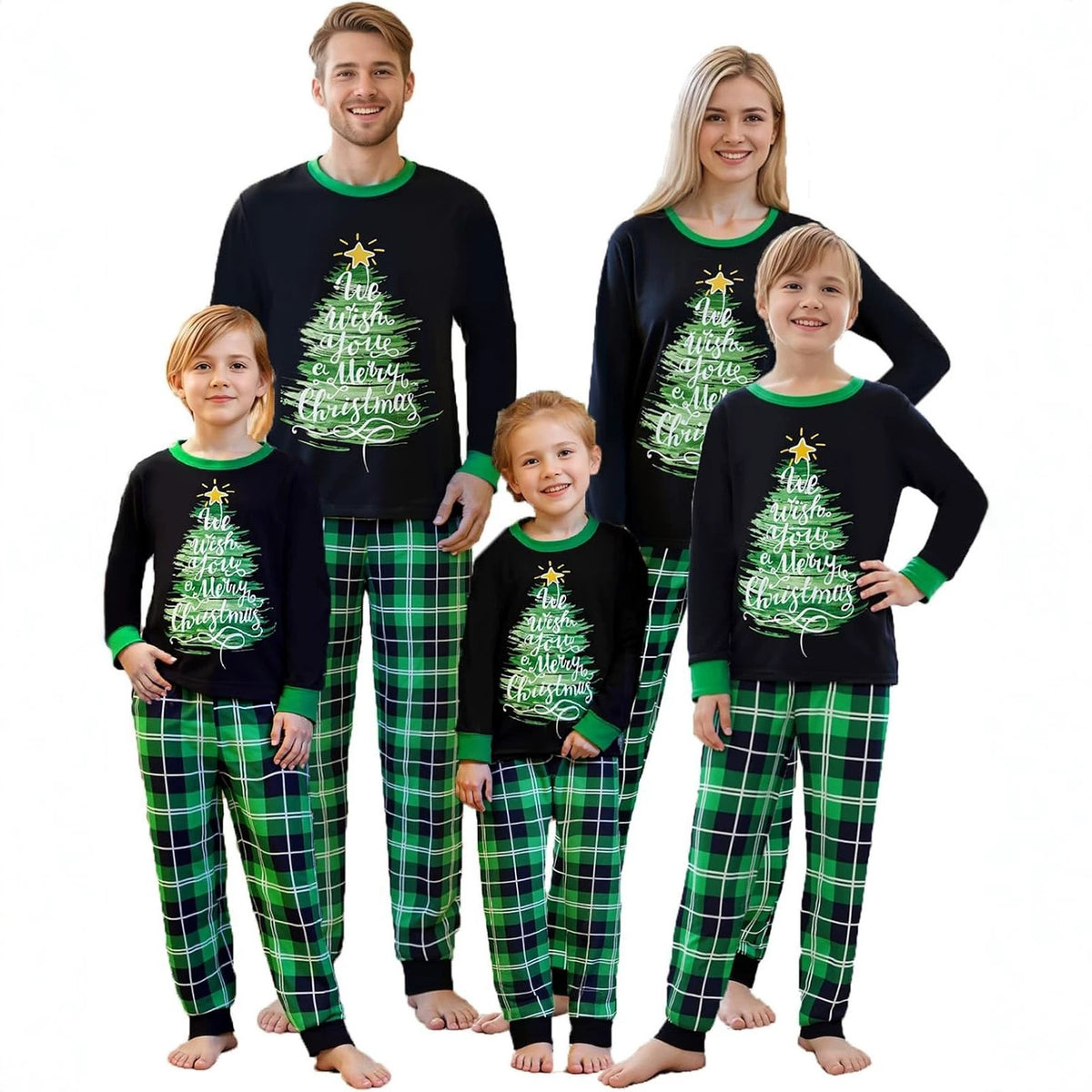 Green Christmas Tree Plaid Family Matching Christmas Pajamas