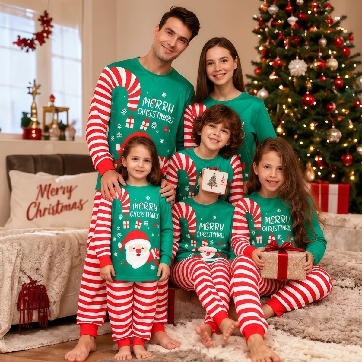 Santa Claus Red Stripes Family Matching Christmas Pajamas