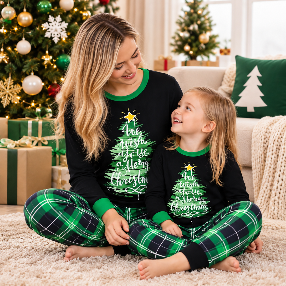 Green Christmas Tree Plaid Family Matching Christmas Pajamas