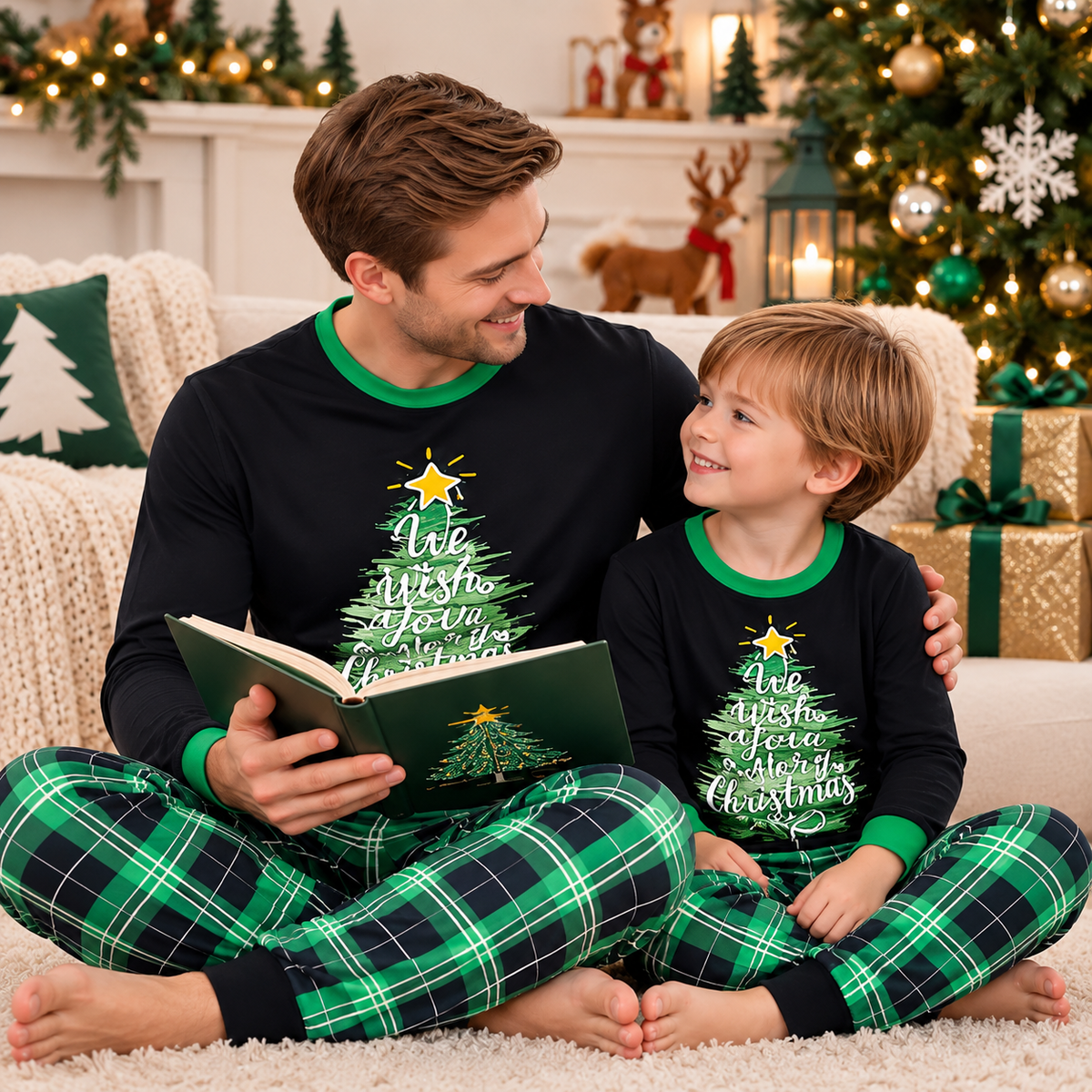 Green Christmas Tree Plaid Family Matching Christmas Pajamas