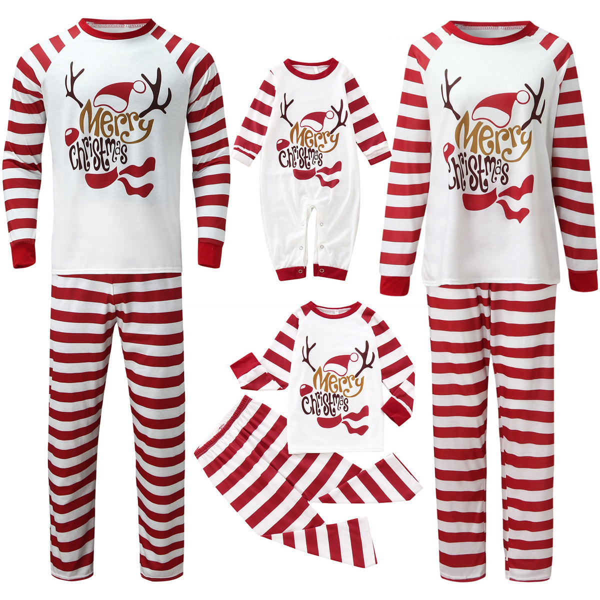 Christmas Reindeer Stripes Print Family Matching Christmas Pajamas
