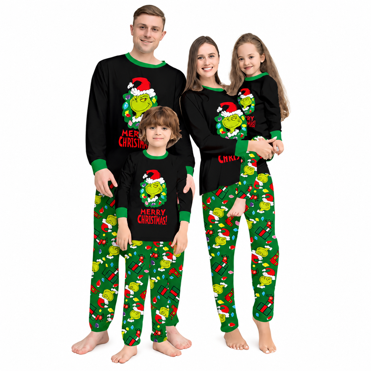 Green Grinch Gift Box Family Matching Christmas Pajamas