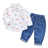 Boys' Cartoon Print Shirt & Denim Pants 2-Piece Outfit