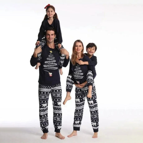 Navy Blue Christmas Tree Family Matching Christmas Pajamas