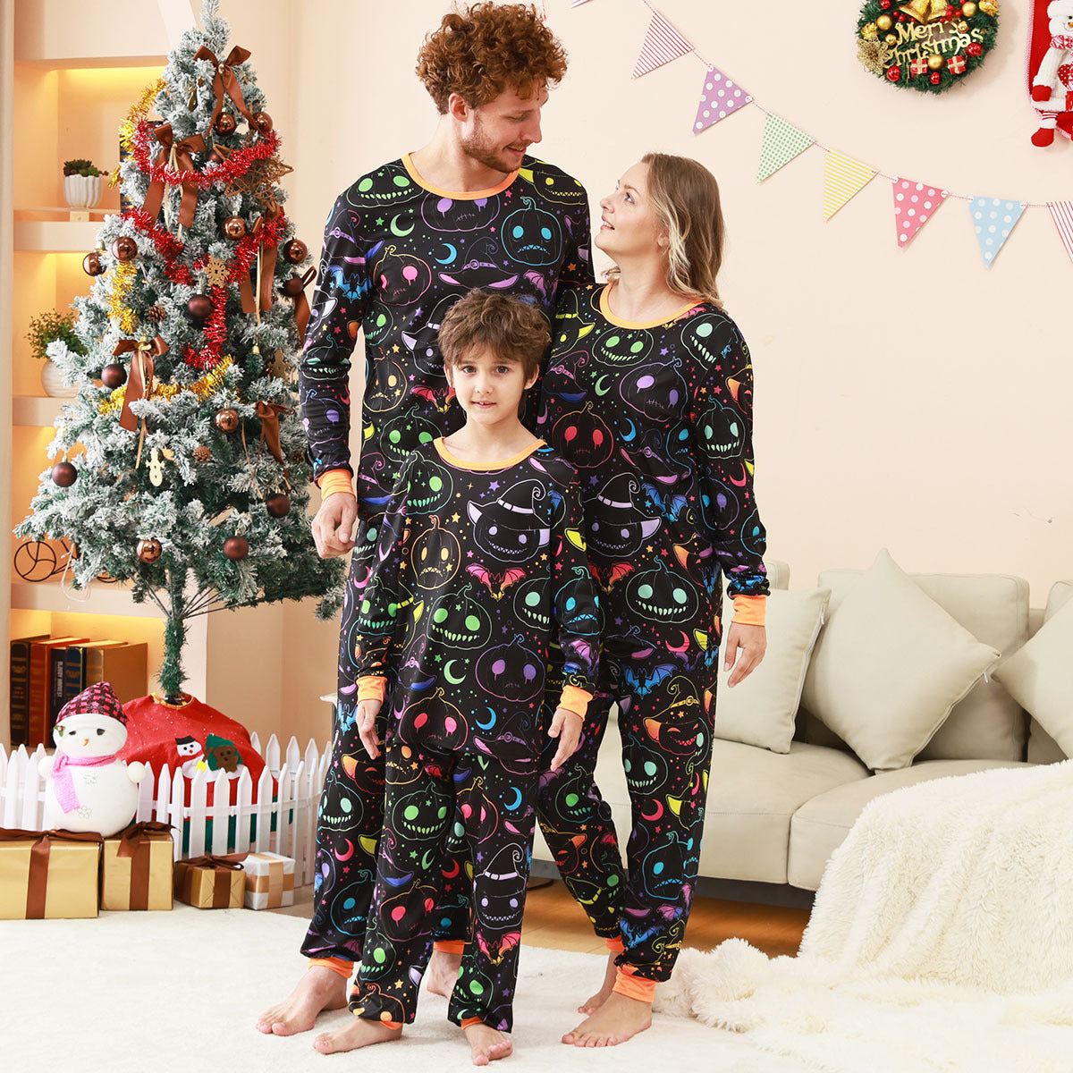 Colorful Pumpkin Ghost All-Over Print Family Matching Halloween Pajamas