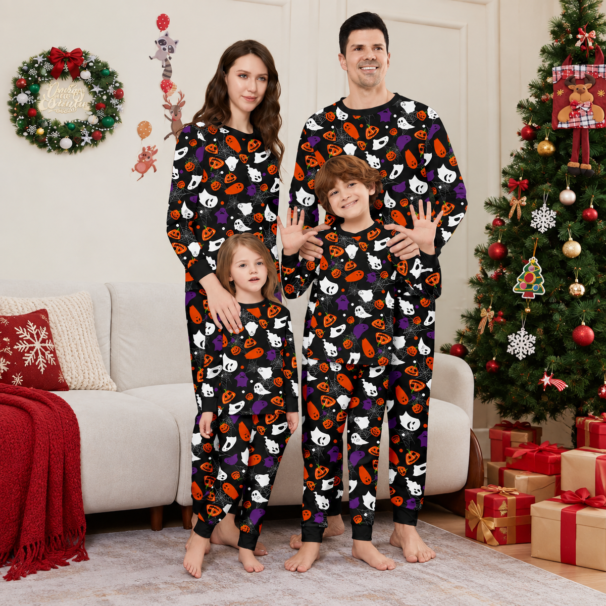 Little Devil Pumpkin Wizard Print Family Matching Halloween Pajamas