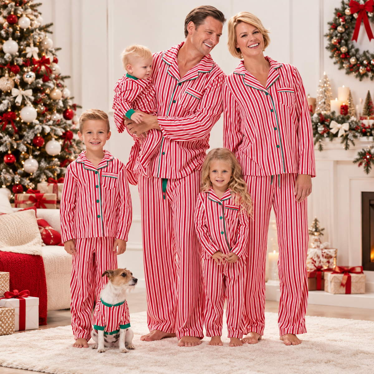 Red Vertical Stripes Family Matching Christmas Pajamas