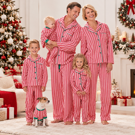 Red Vertical Stripes Family Matching Christmas Pajamas
