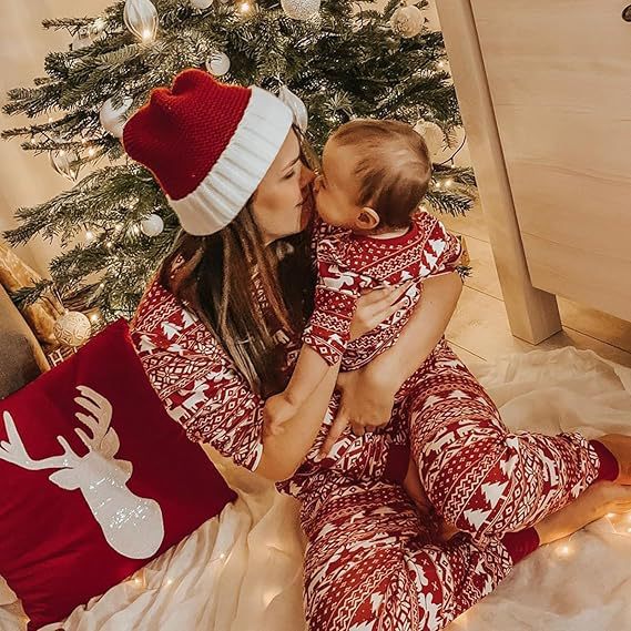 Red Reindeer Fair Isle Family Matching Christmas Pajamas