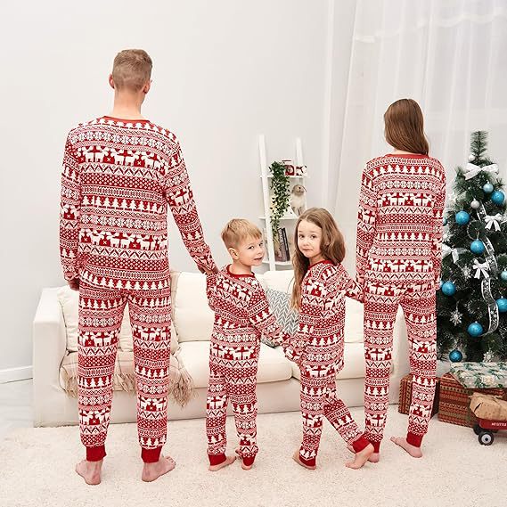 Red Reindeer Fair Isle Family Matching Christmas Pajamas