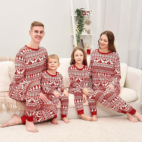 Red Reindeer Fair Isle Family Matching Christmas Pajamas