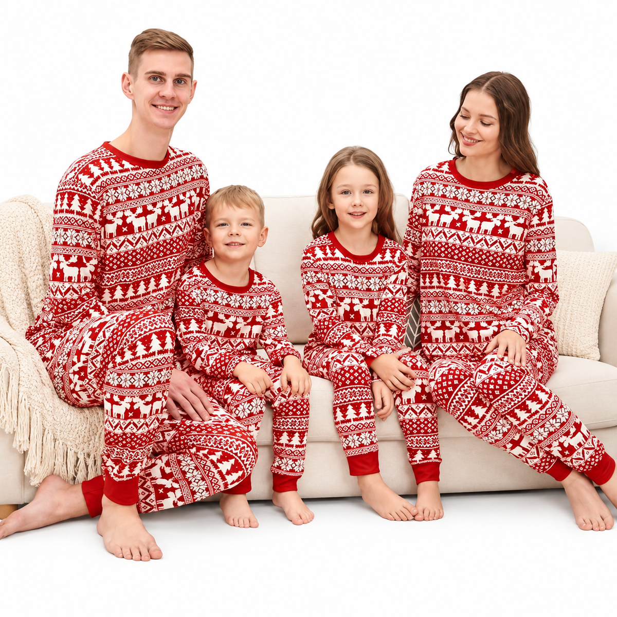 Red Reindeer Fair Isle Family Matching Christmas Pajamas