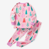 Girls' Pink Christmas Tree Print Pajama Set