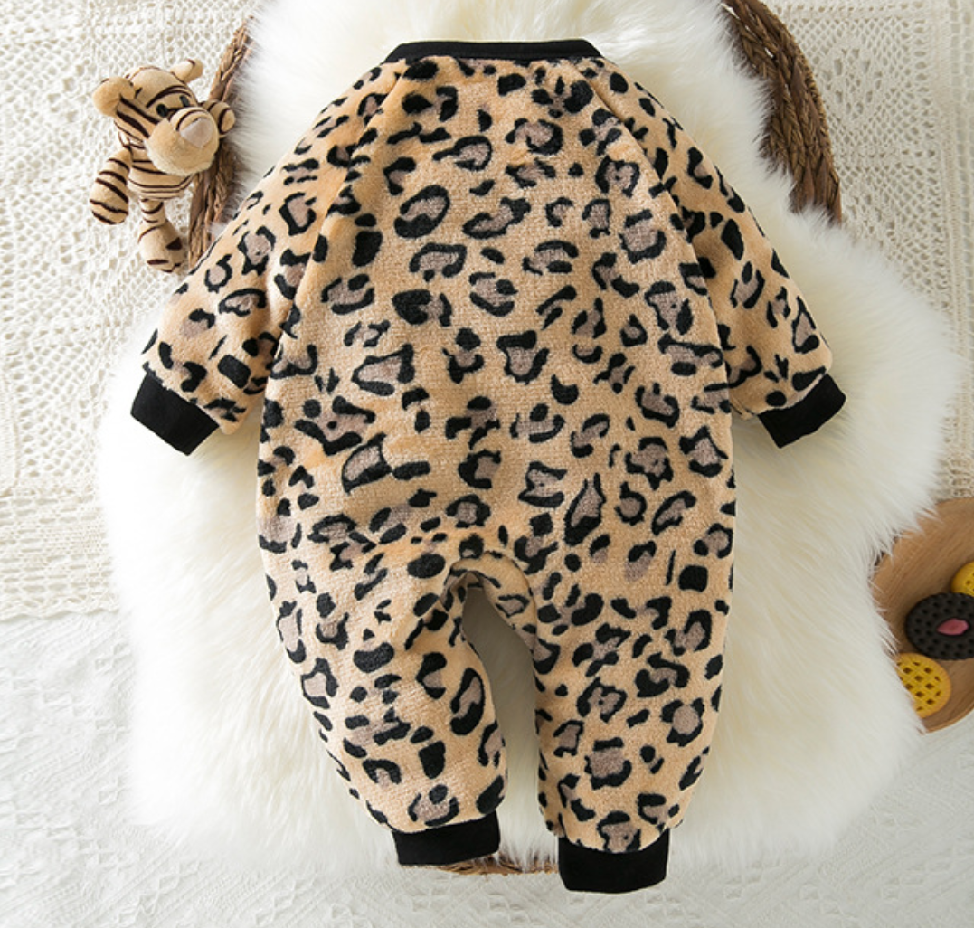 Fleece-Lined Long Sleeve Leopard Print Baby Bodysuit