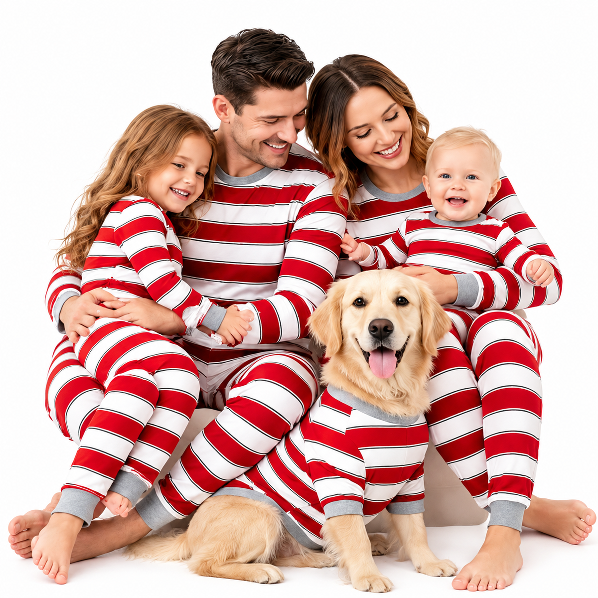 Wide White Red Stripes Family Matching Christmas Pajamas