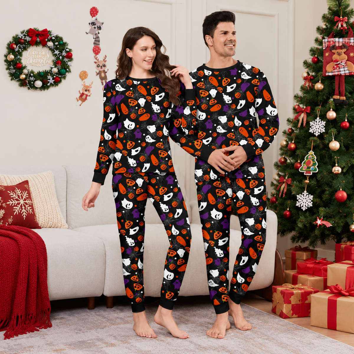 Little Devil Pumpkin Wizard Print Family Matching Halloween Pajamas