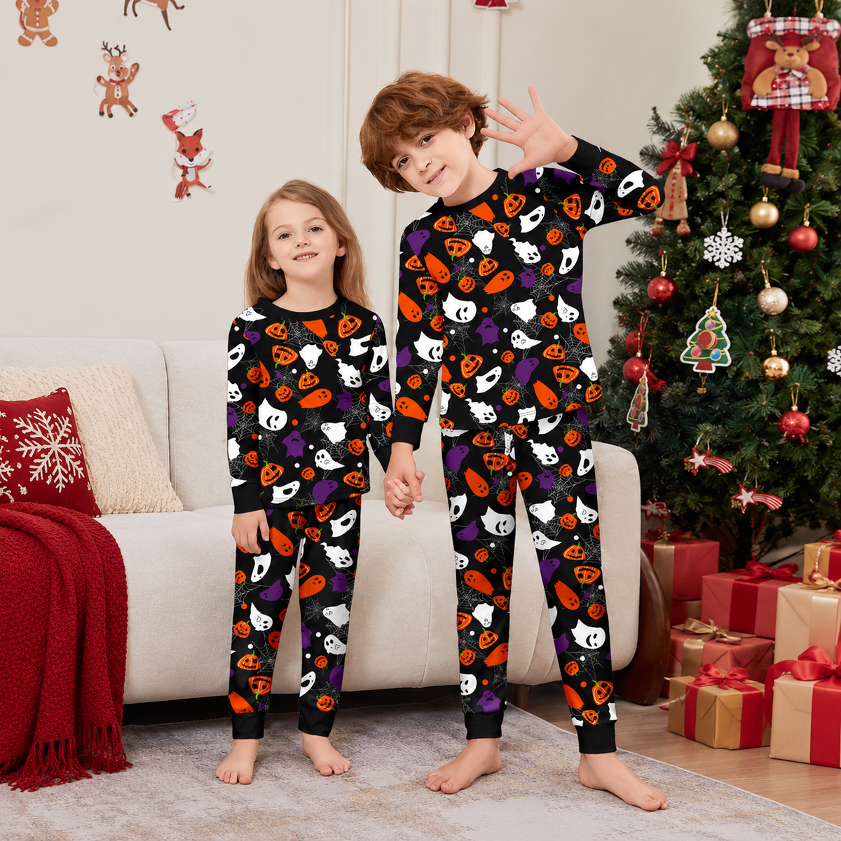 Little Devil Pumpkin Wizard Print Family Matching Halloween Pajamas