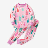 Girls' Pink Christmas Tree Print Pajama Set