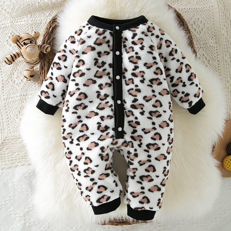 Fleece-Lined Long Sleeve Leopard Print Baby Bodysuit