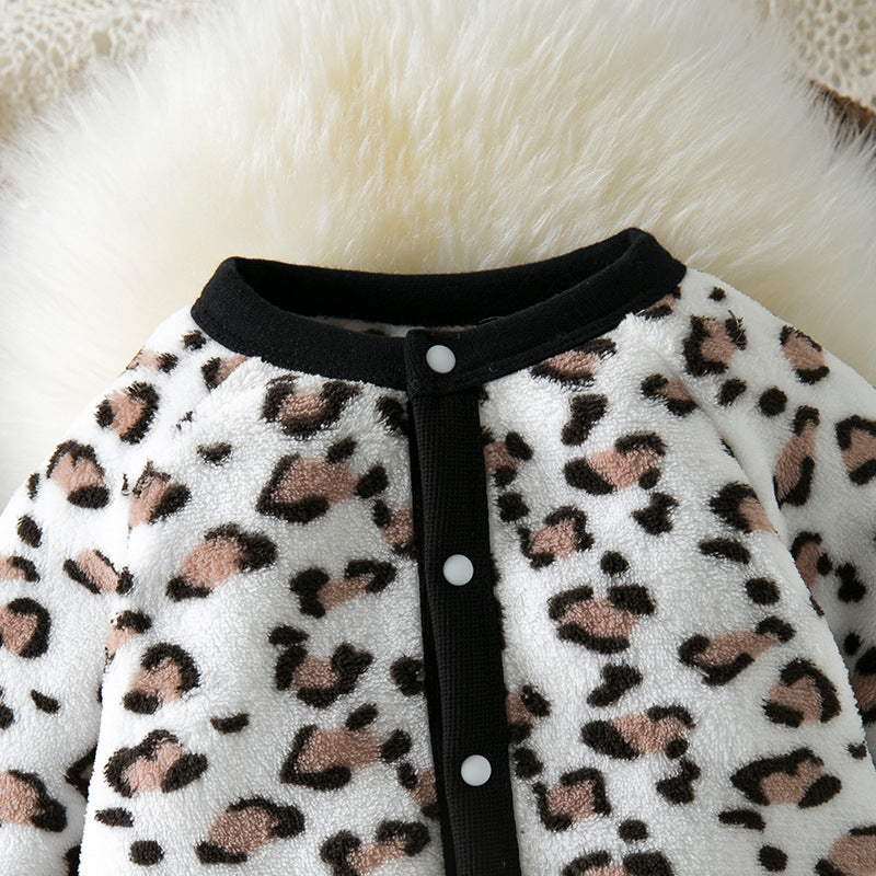 Fleece-Lined Long Sleeve Leopard Print Baby Bodysuit