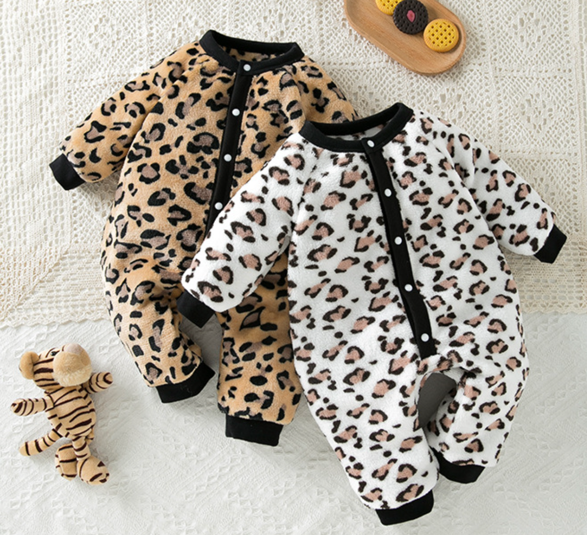 Fleece-Lined Long Sleeve Leopard Print Baby Bodysuit