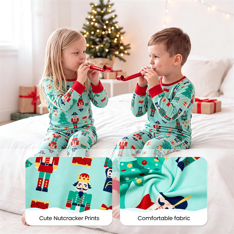 Christmas Nutcracker & Tree Print Family Matching Pajamas