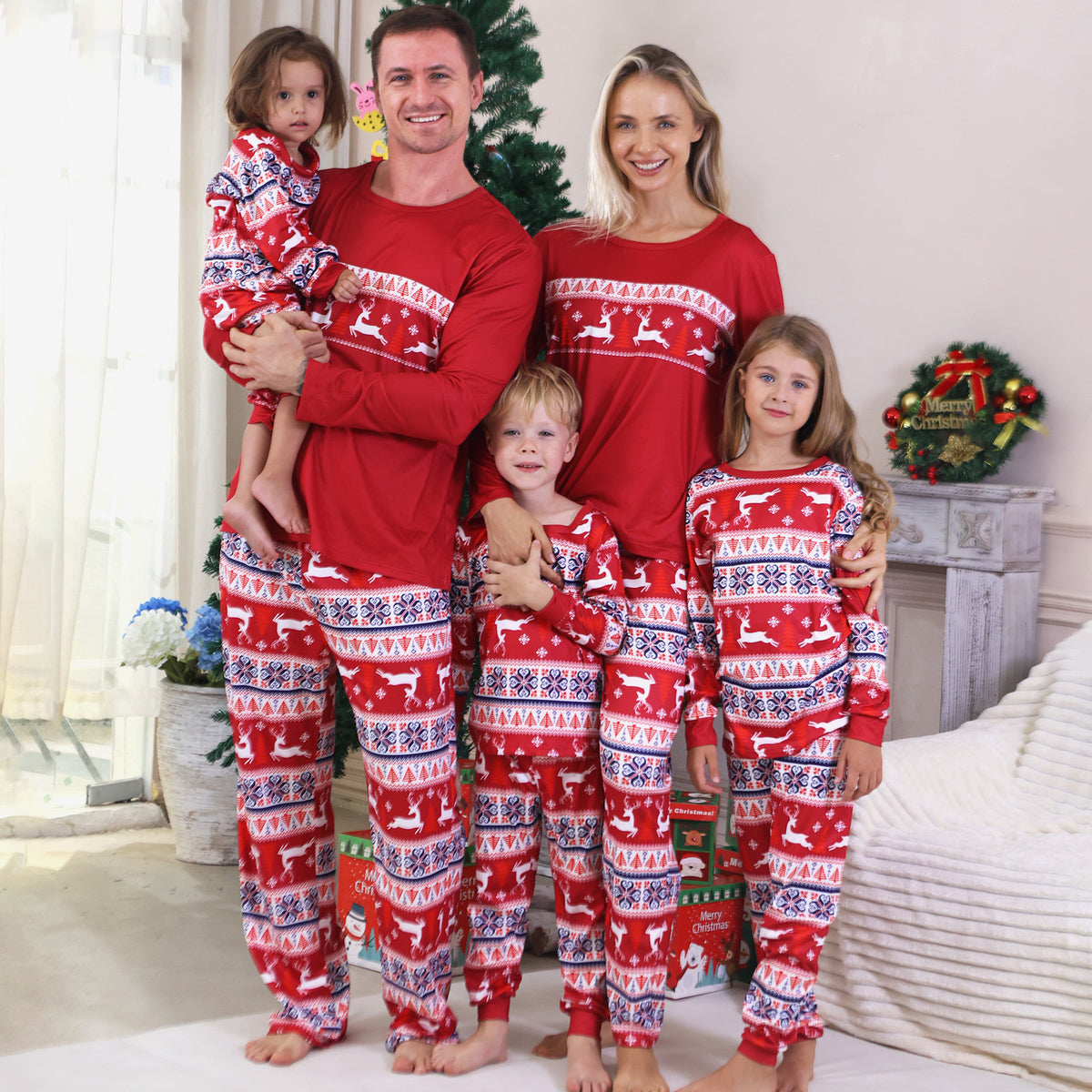 Red Christmas Reindeer Family Matching Christmas Pajamas