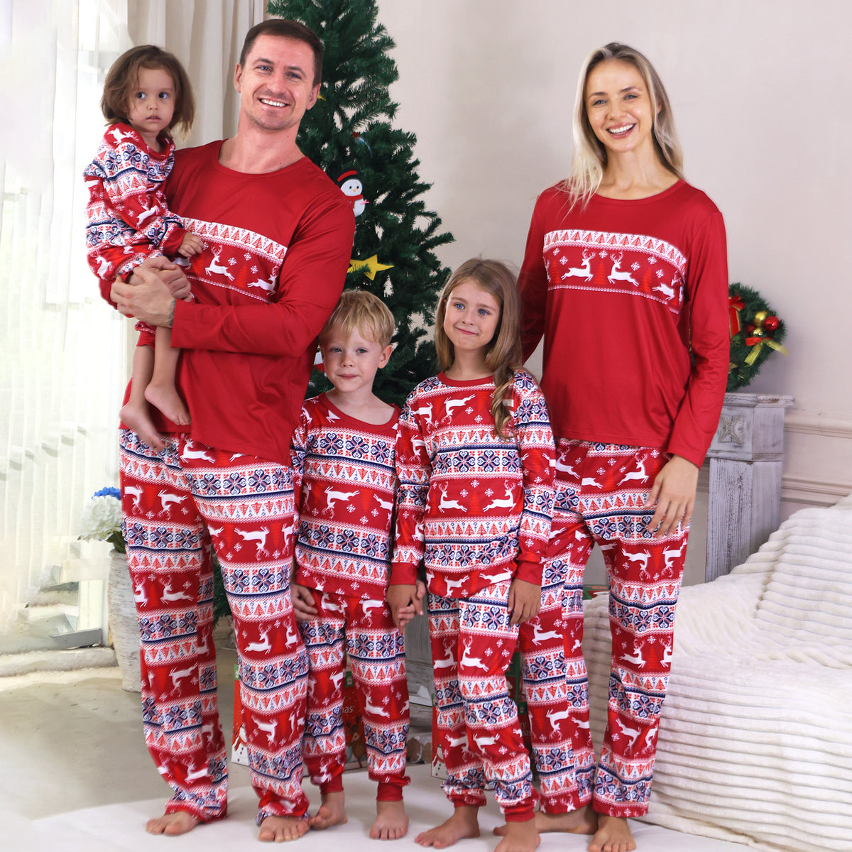 Red Christmas Reindeer Family Matching Christmas Pajamas