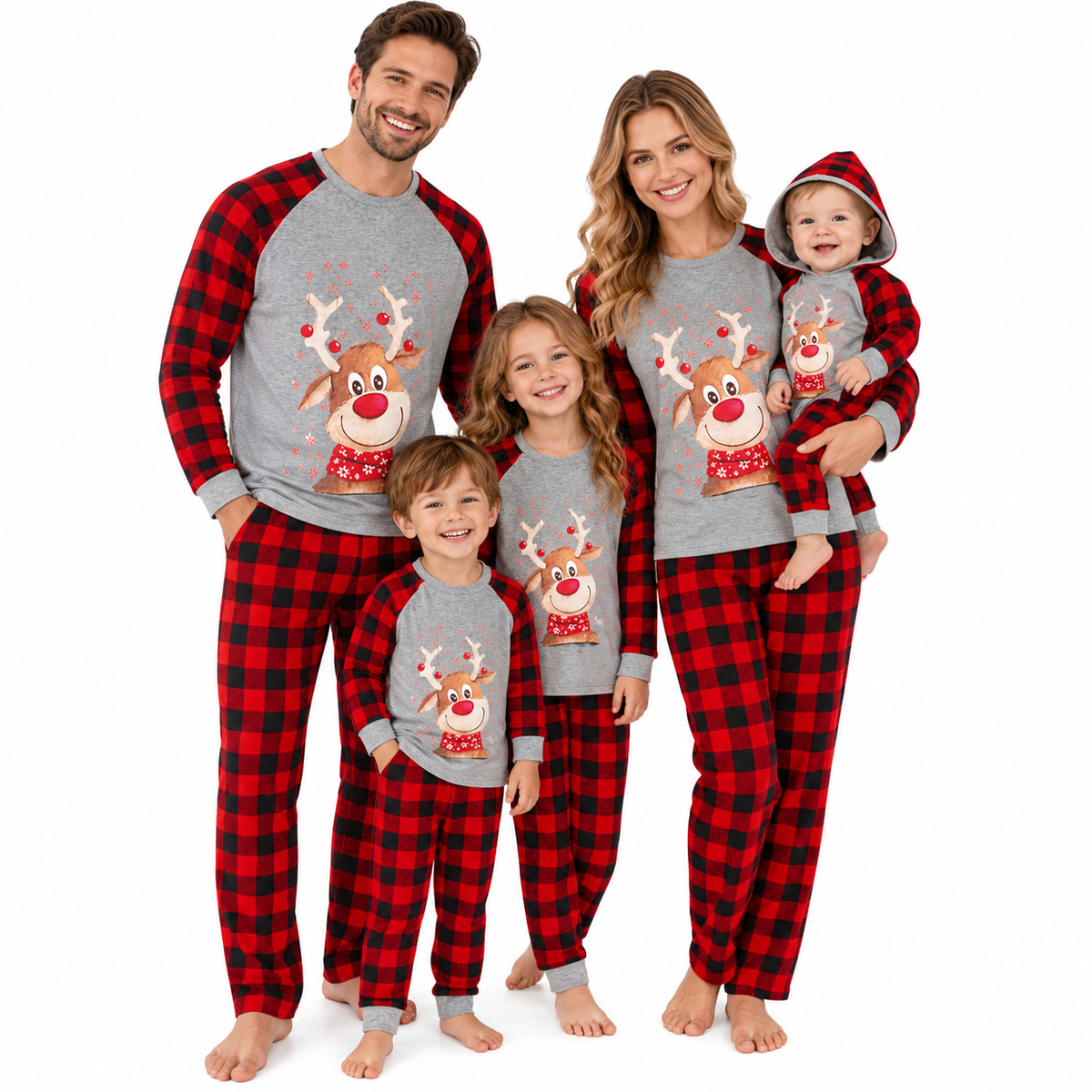 Christmas Reindeer Plaid Print Family Matching Christmas Pajamas